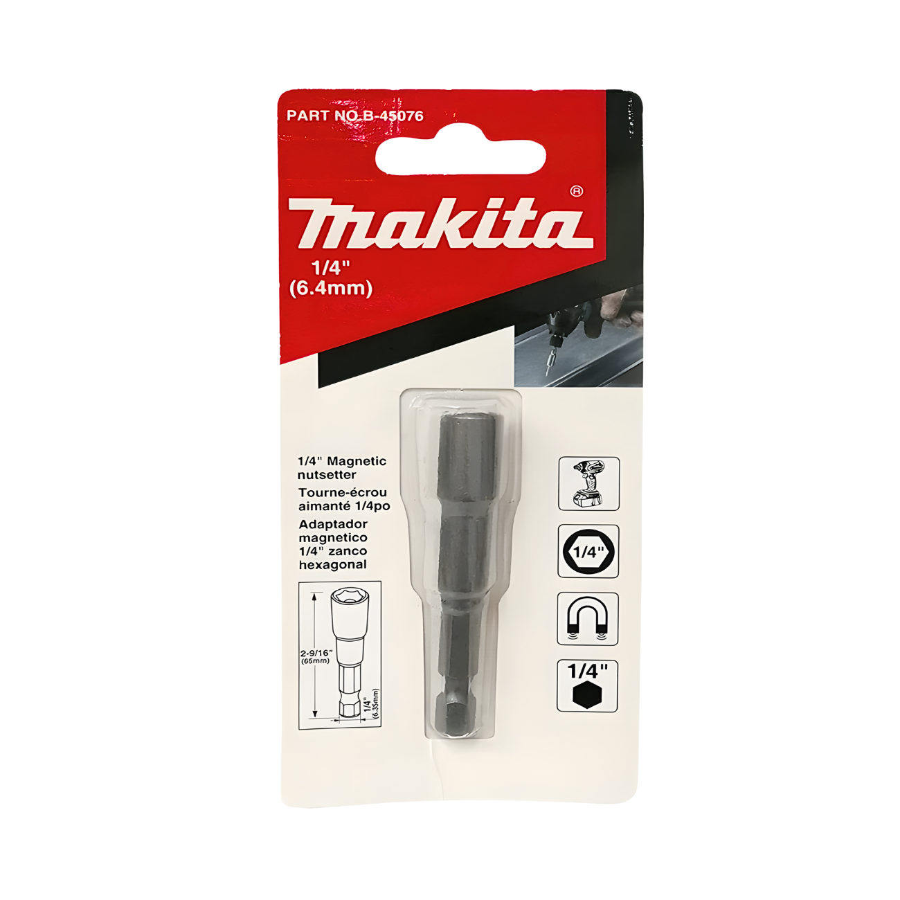 B-45076 DADO MAGNETICO 1/4" X 65mm (01UND BLISTER) VASTAGO 1/4" - MAKITA