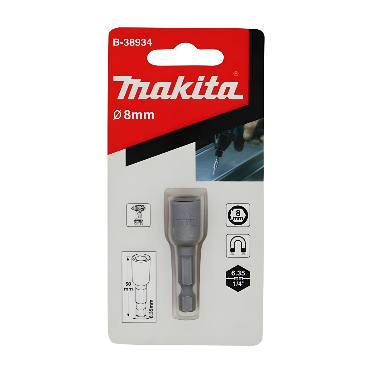 B-38934 DADO MAGNETICO 8 X 50mm (01UND BLISTER) VASTAGO HEXAGONAL 1/4" - MAKITA