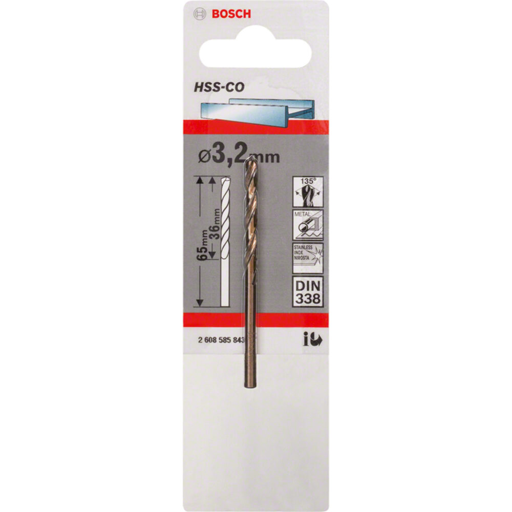 2608.585.843-000 BROCA PARA METAL HSS-CO COBALTO 3.2x36x65mm - BOSCH