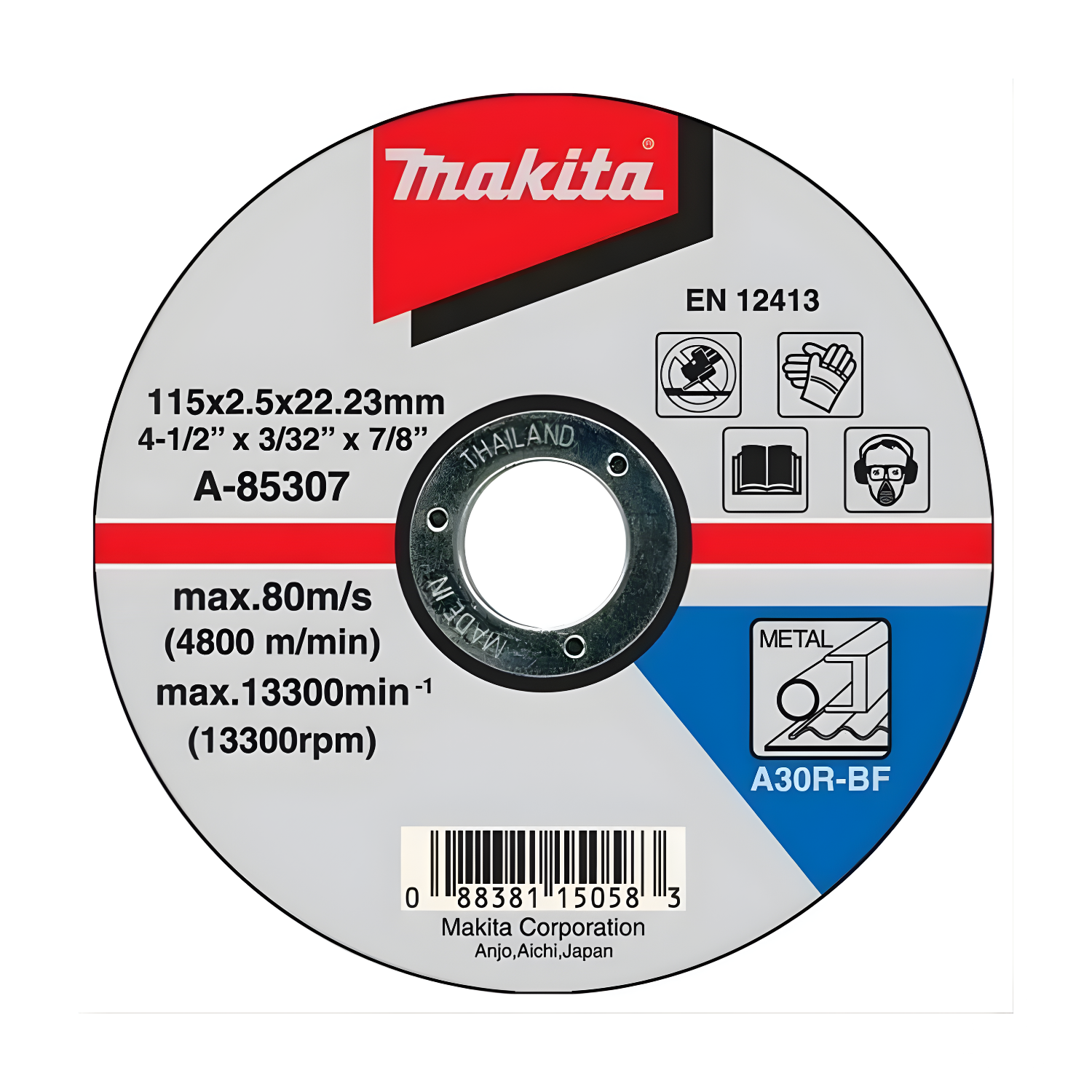 A-85307 DISCO ABRASIVO CORTE METAL 4-1/2" X 2.5mm (A30R-BF) - MAKITA