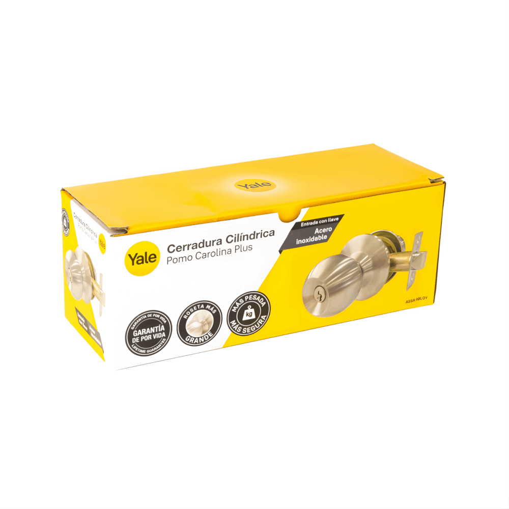 16609 CERRADURA POMO CAROLINA PLUS PUERTA PRINCIPAL US32D ACERO SATINADO ROSETA 75MM (CAJA) - YALE