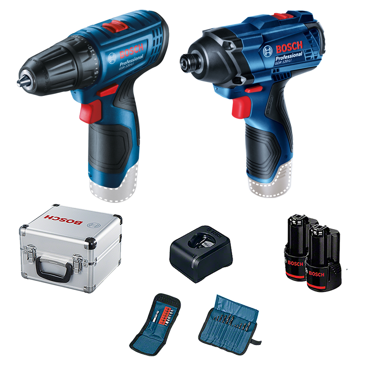 COMBO - ATORN 3/8" 12V GSR 120 + ATORN IMPACTO 1/4" 12V GDR 120 (02BAT 2.0AH + CARG) (MALETA ALUMINIO) + 23ACC - BOSCH - 0601.9G8.0E3-000