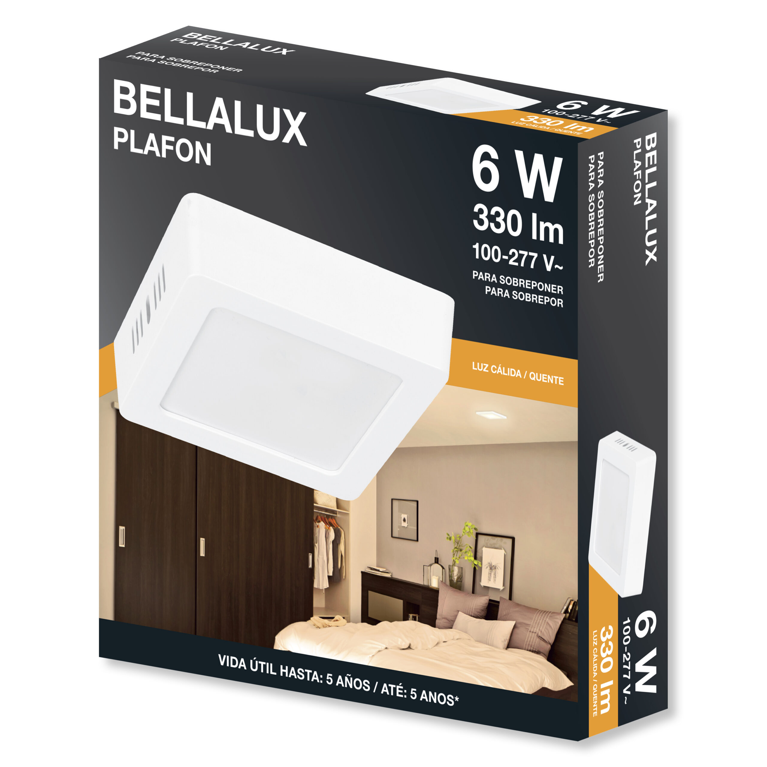 7022889 SLIM PLAFON LED ADOSAR 6W 3000K CUADRADO BLANCO 100-240V - BELLALUX
