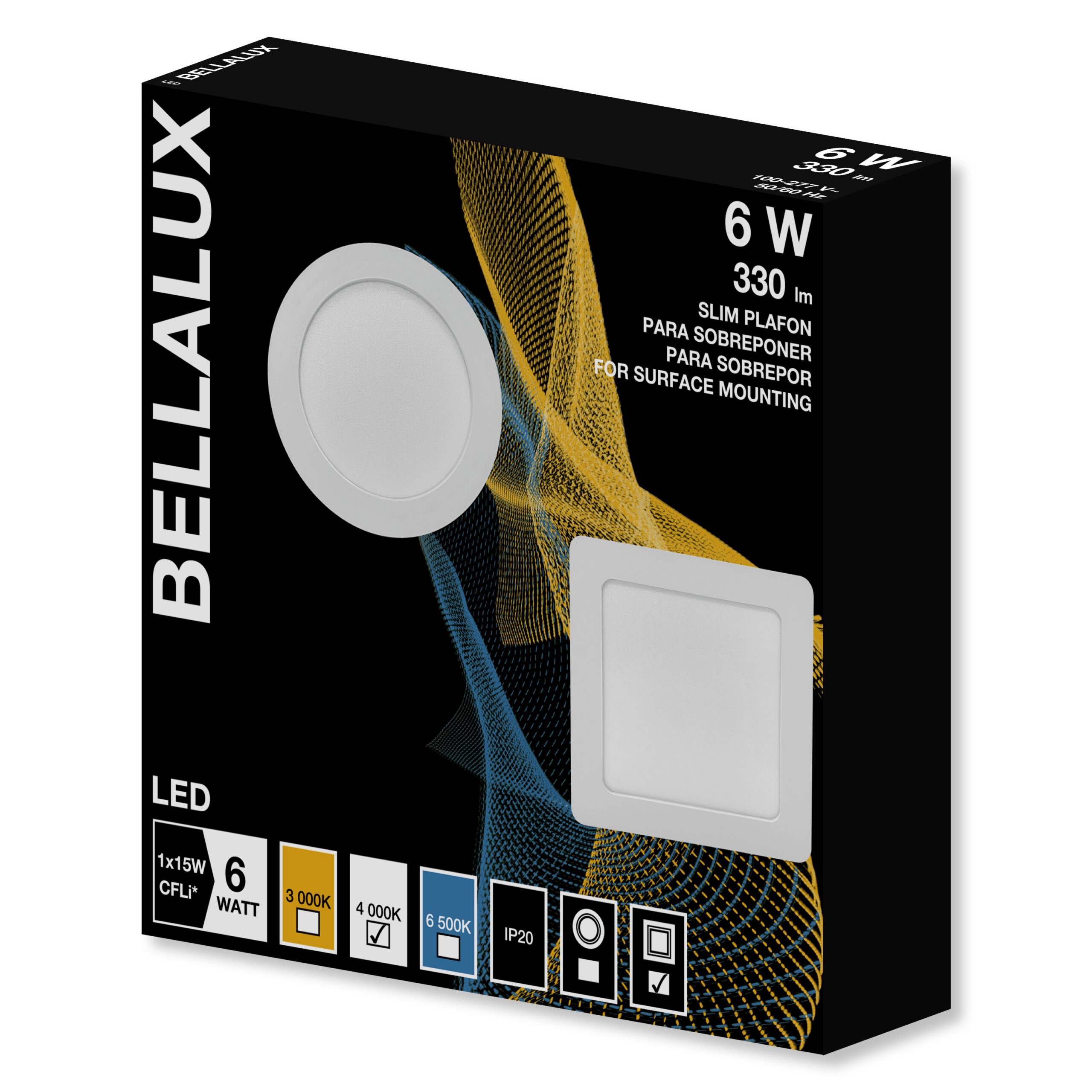 7022890 SLIM PLAFON LED ADOSAR 6W 4000K CUADRADO BLANCO 100-240V - BELLALUX