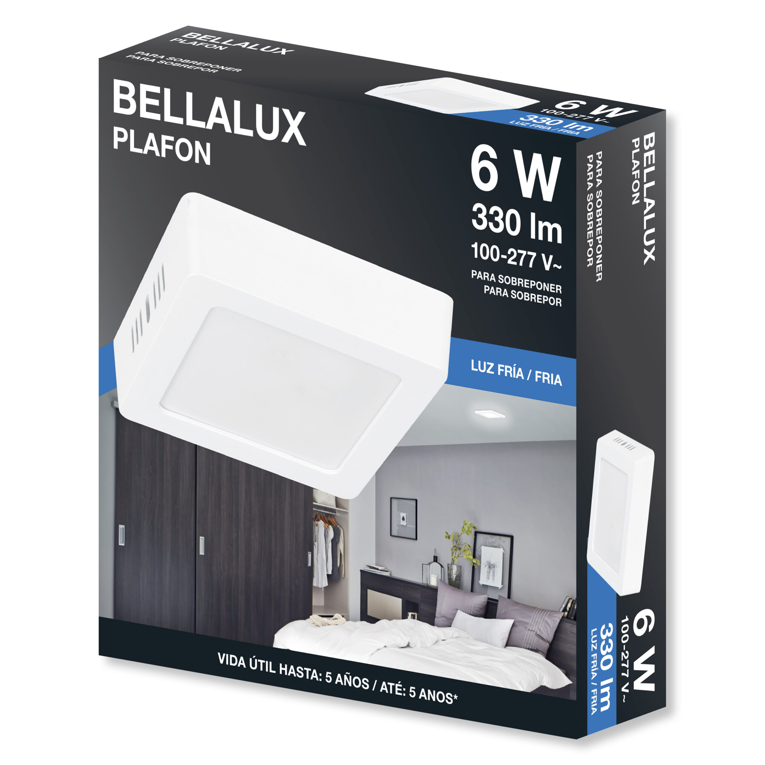 7022891 SLIM PLAFON LED ADOSAR 6W 6500K CUADRADO BLANCO 100-240V - BELLALUX