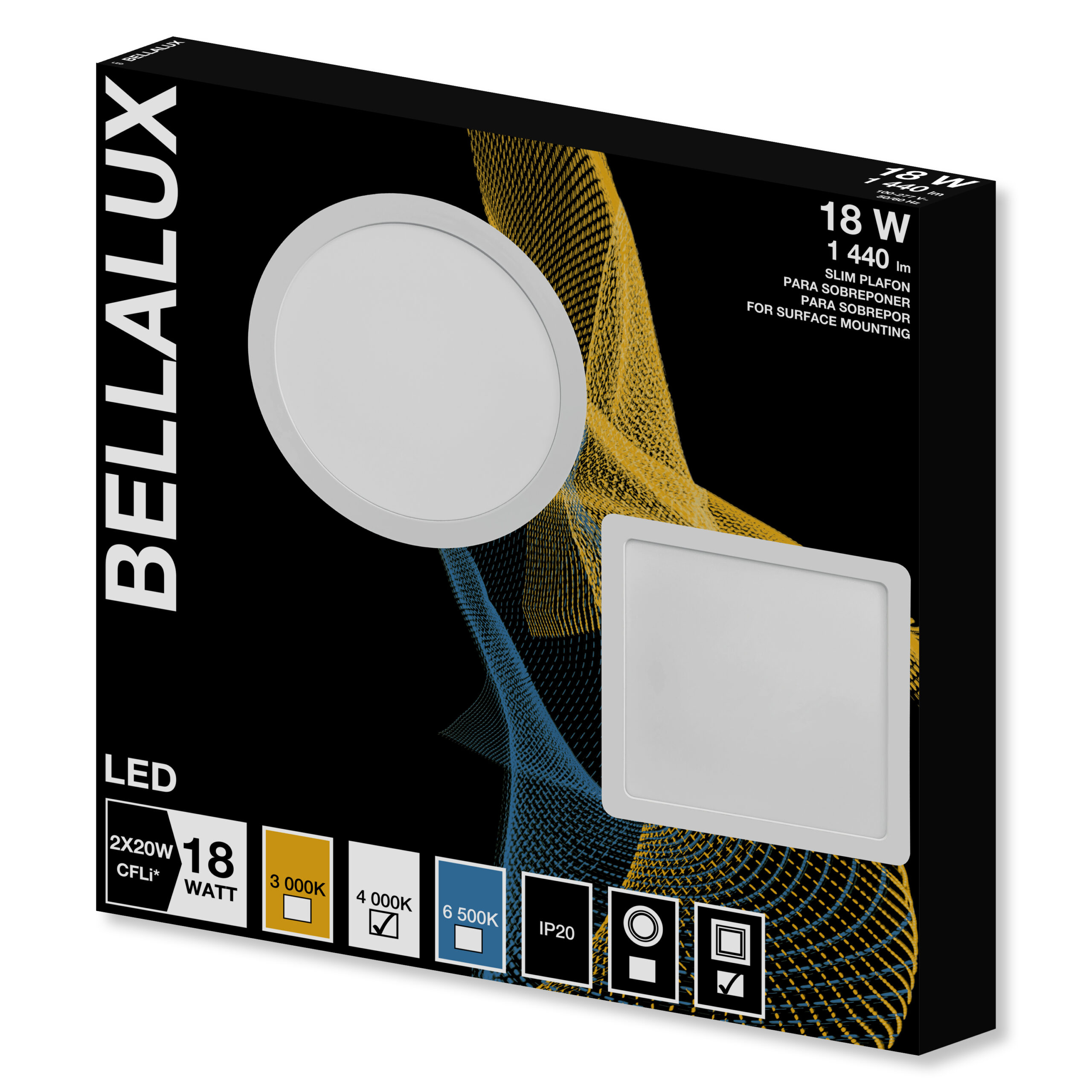 7022896 SLIM PLAFON LED ADOSAR 18W 4000K CUADRADO BLANCO 100-240V - BELLALUX