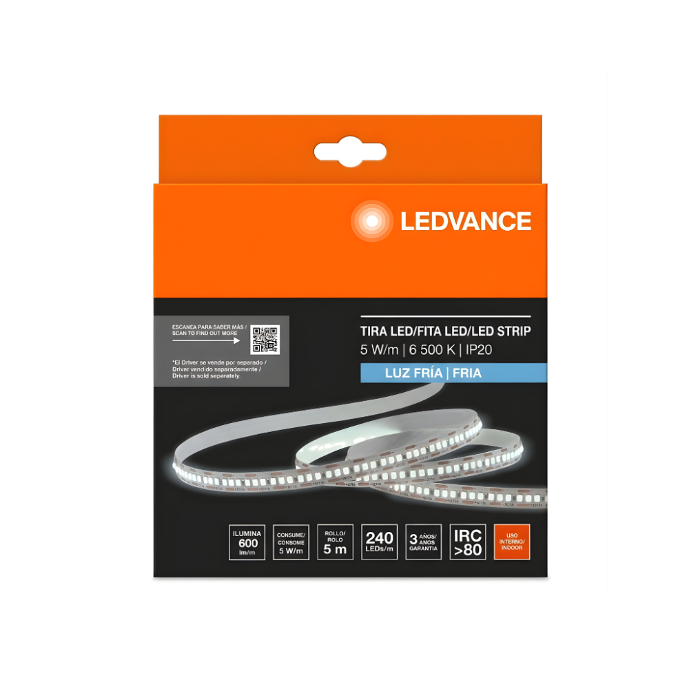 7023113 CINTA LED FITA 12V 5W 6500K 600LM 240LEDS/M (5MT) IP20 - LEDVANCE