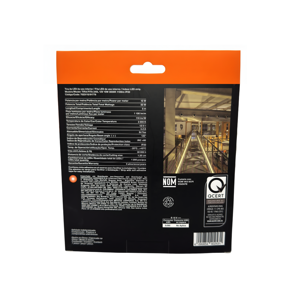 7023115 CINTA LED FITA 12V 10W 3000K 1,100LM 240LEDS/M (5MT) IP20 - LEDVANCE