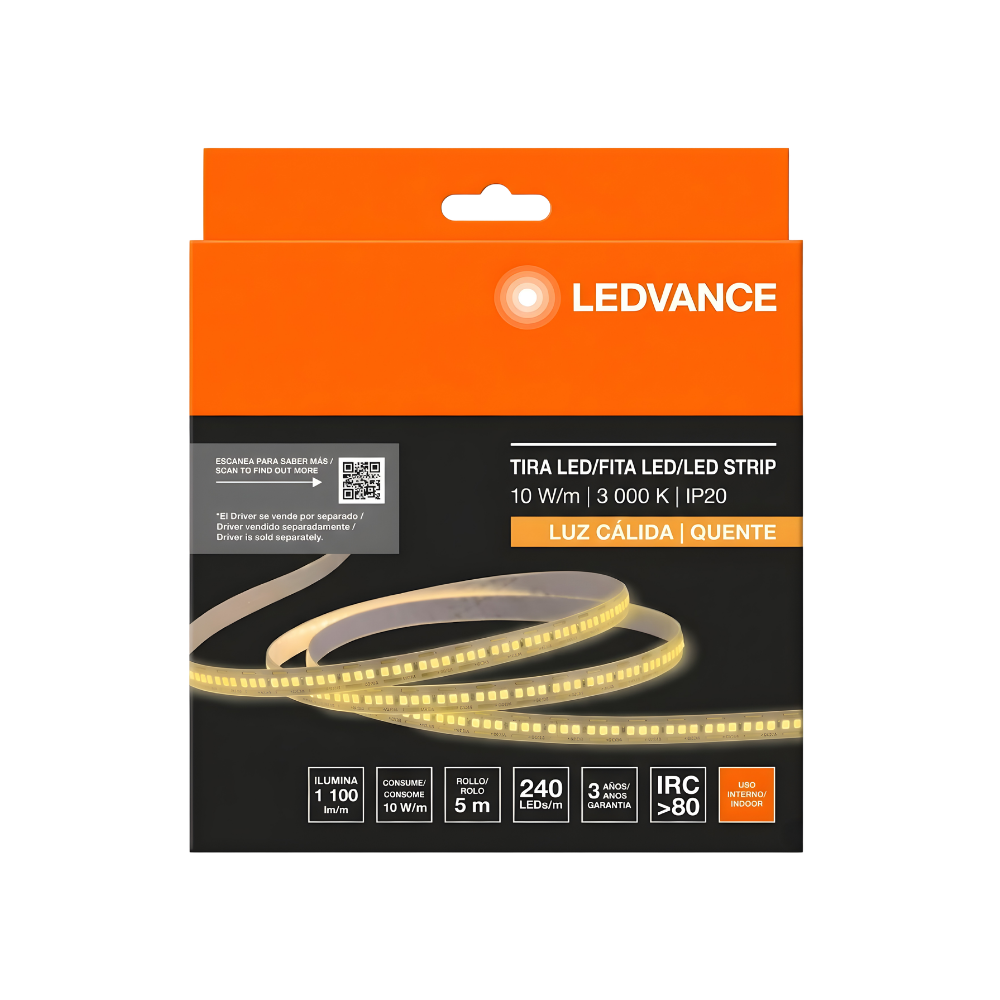 7023115 CINTA LED FITA 12V 10W 3000K 1,100LM 240LEDS/M (5MT) IP20 - LEDVANCE