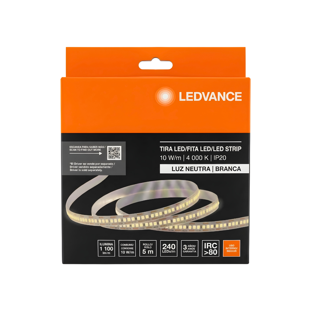 7023116 CINTA LED FITA 12V 10W 4000K 1,100LM 240LEDS/M (5MT) IP20 - LEDVANCE