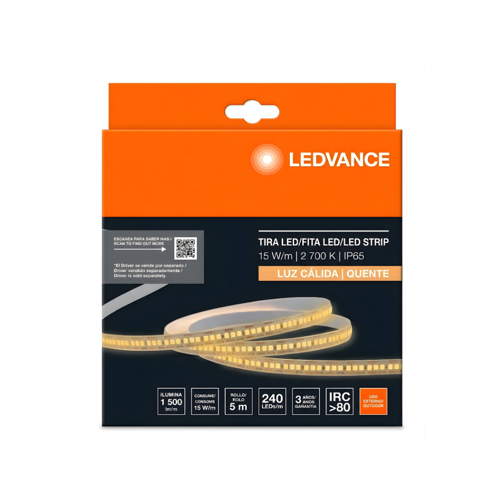 7023134 CINTA LED FITA 12V 15W 2,700K 1,500LM 240LEDS/M (5MT) IP65 - LEDVANCE