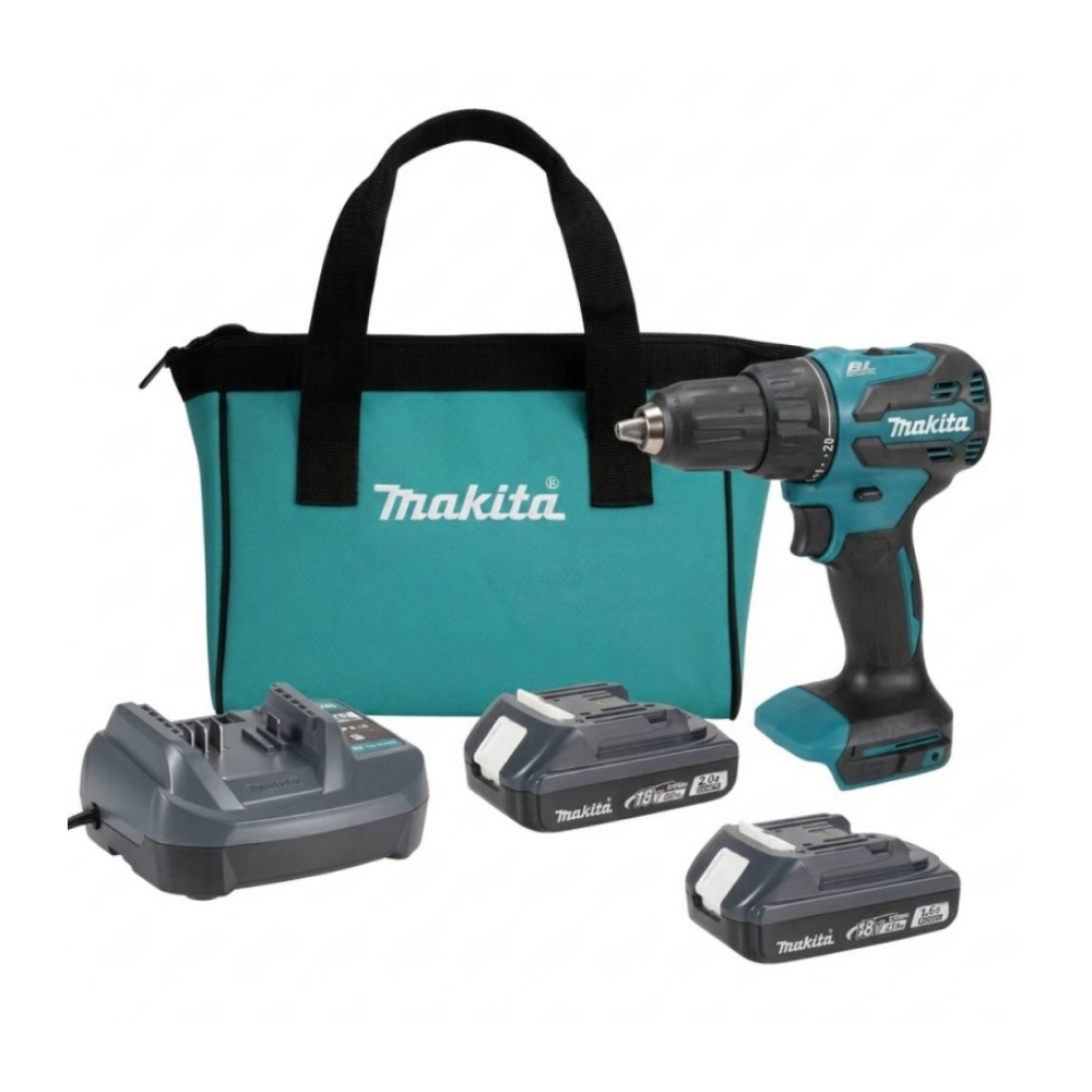 DHP490WVEX TALADRO PERCUTOR 1/2" LXT 18V/2 VEL./ 65.50.27Nm/BL-XPT / CON 2 BAT 2 AMP Y CARGADOR + MALETIN DHP490WVEX - MAKITA