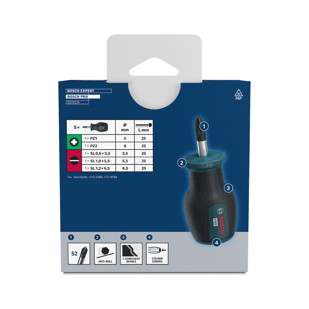 1600.A03.HU7-000 PRO JUEGO DESTORNILLADOR CORTO PZ/SL X 5 PZ - BOSCH