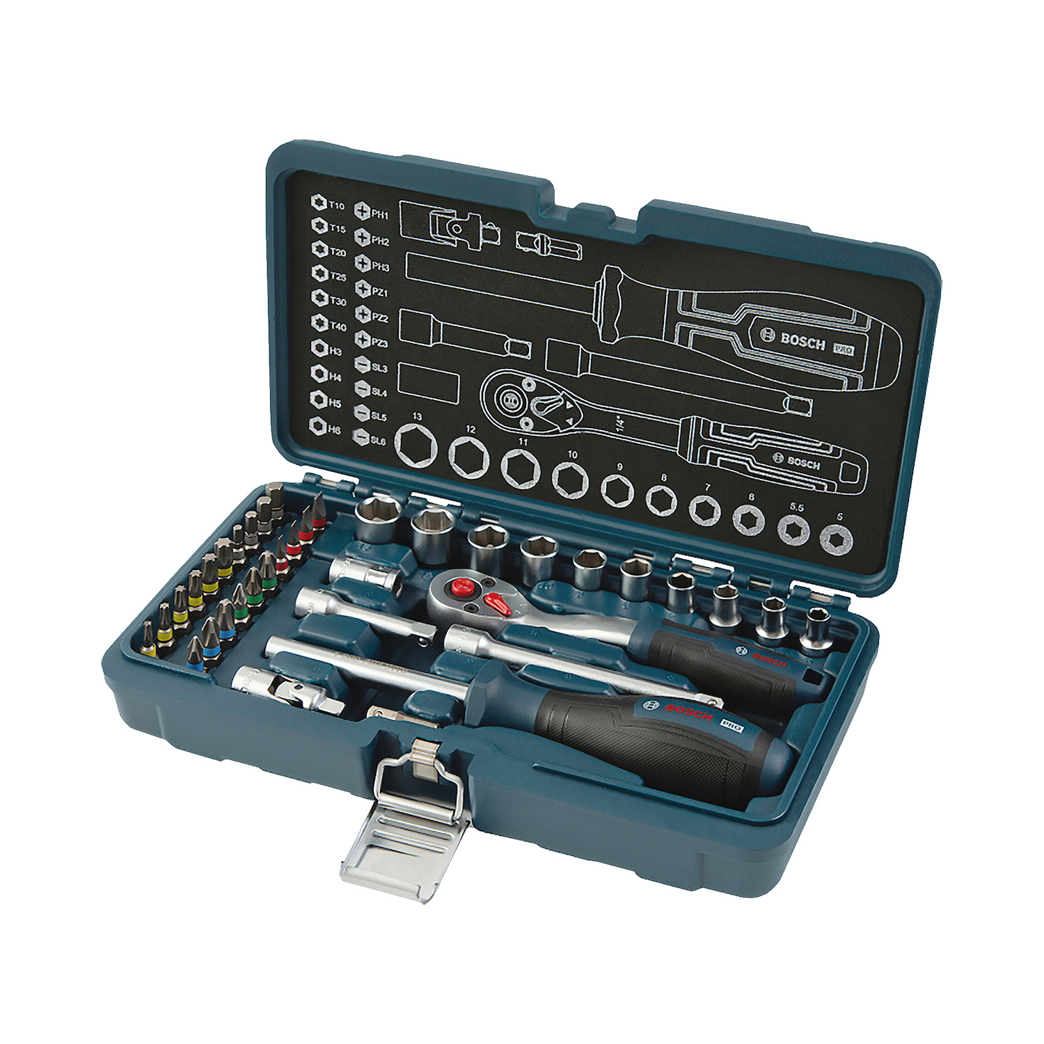 1600.A03.AC7-000 JUEGO DE DADOS Y RATCHET DE 1/4" X 37 PZ - BOSCH