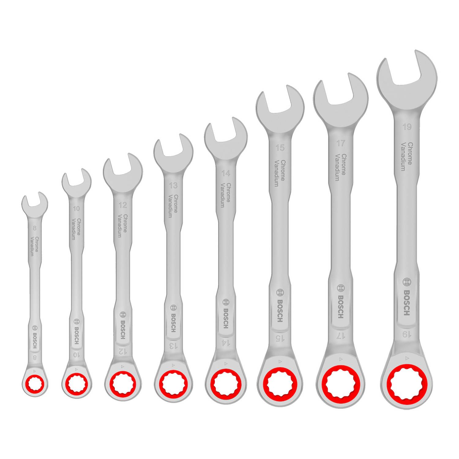 1600.A03.AG5-000 JUEGO LLAVE COMBINADA C/ RATCHET (8-19 MM) X 8 PZ - BOSCH