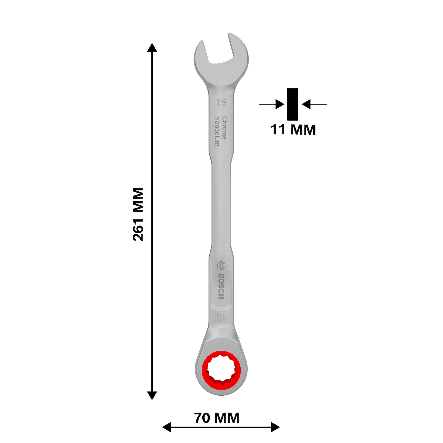 1600.A03.AH1-000 LLAVE COMBINADA C/ RATCHET 15 MM X 214 MM - BOSCH
