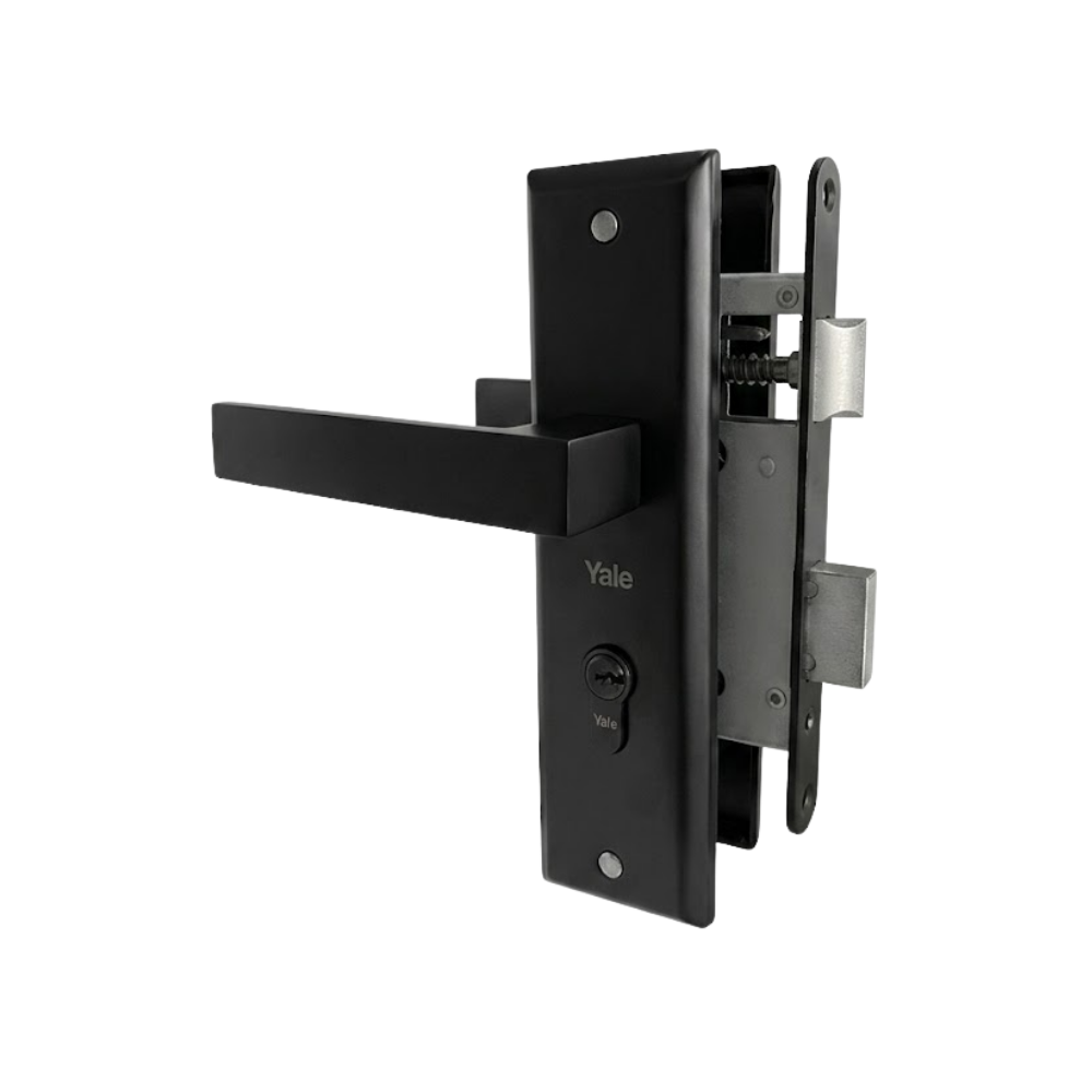 22449 KIT CERRADURA DE EMBUTIR OSLO MANIJA RECTA LLAVE-LLAVE US19 NEGRO - YALE