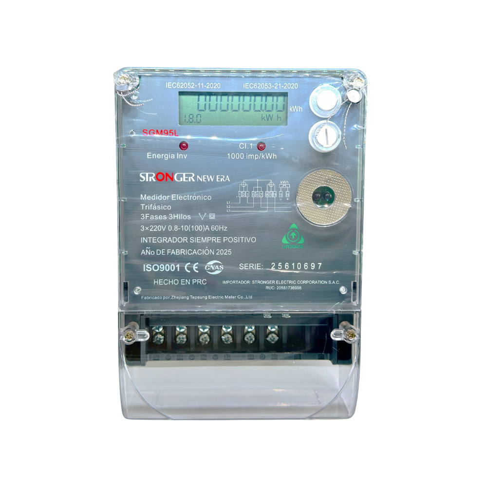 SGM95L MEDIDOR TRIFASICO 0.5-10(100)A 220 VAC LCD 60HZ - STRONGER