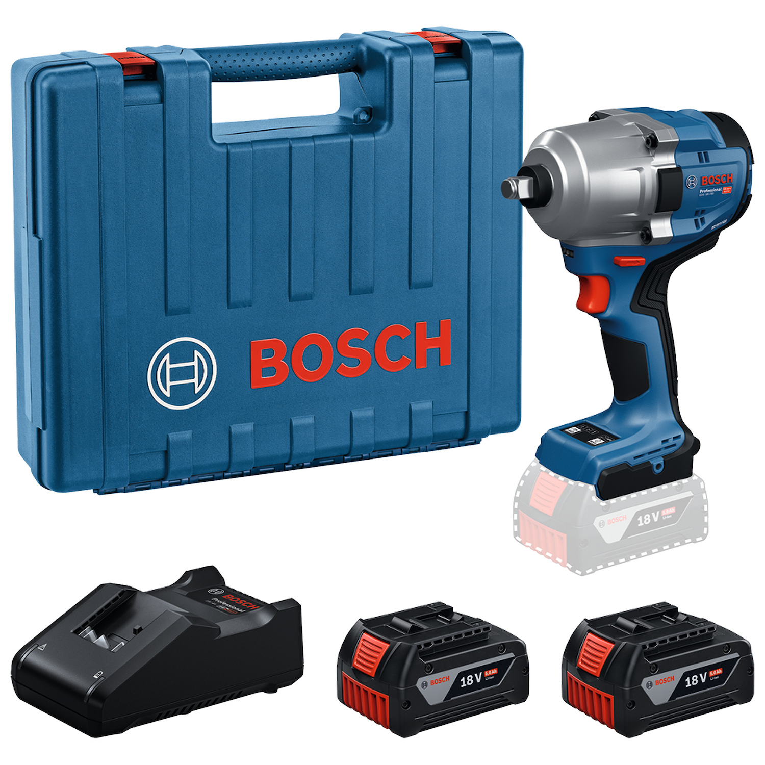 0601.9P4.0E1-000 LLAVE DE IMPACTO 1/2" 18V 780 NM BITURBO BRUSHLESS + 2 BATERIAS 5.0AH, CARGADOR Y 2 MALETAS GDS 18V-780 - BOSCH