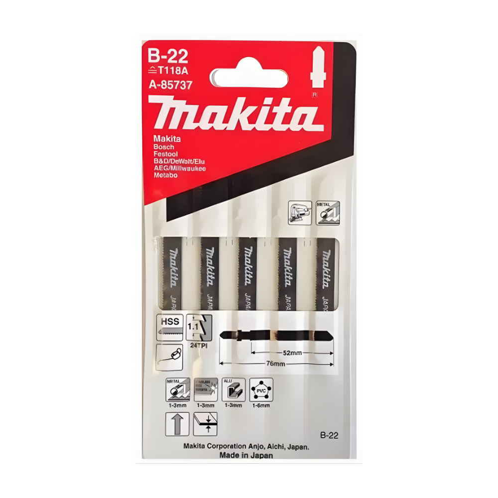 A-85737 SIERRA DE CALAR TIPO T PARA METAL PLASTICO Y ALUMINIO CORTE RECTO LARGO 76MM (B-22) - MAKITA