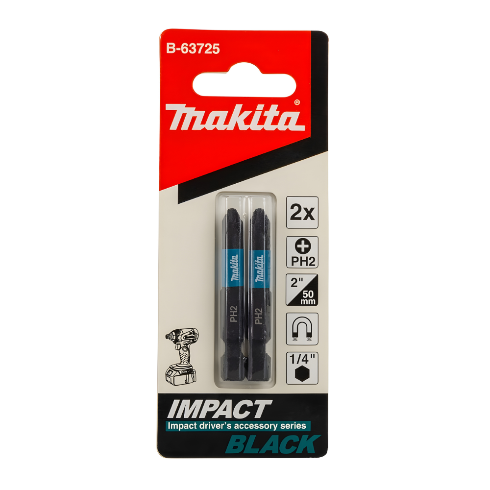 B-63725 PUNTA PHILLIPS Ph2 X 50mm. 2u. IMPACT BLACK - MAKITA