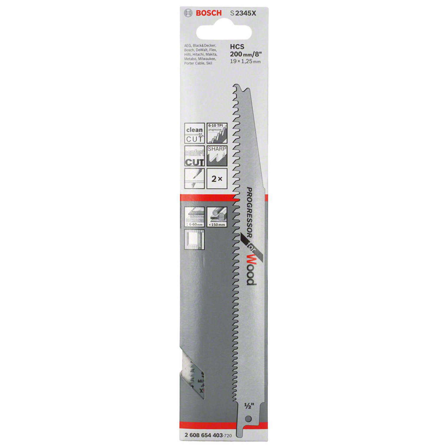 2608.654.403-000 CUCHILLA PARA SIERRA SABLE S2345X PROGRESSOR MADERA (X02PZS) - BOSCH