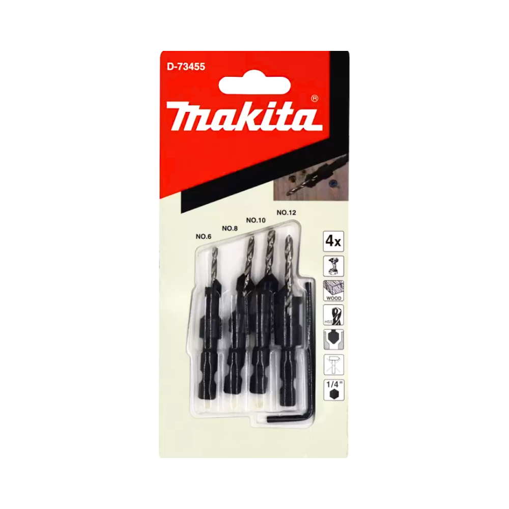 D-73455 SET BROCAS AVELLANADORAS 4 PIEZAS (6, 8, 10, 12MM) - MAKITA